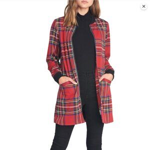 Sanctuary Red Plaid Full Front Zip City Topper Coatigan Jacket | SZ Small